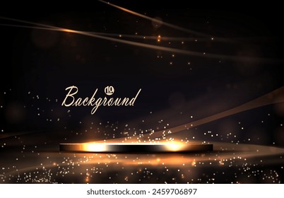 Composition with a shiny gold podium and sparkling tinsel.