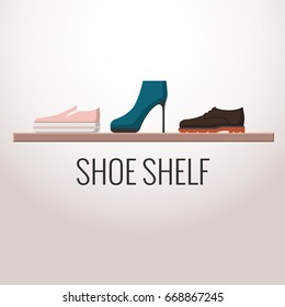 Composition shoe shelf, inscription on a light background, shoe store emblem