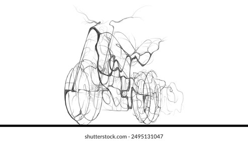 Composition of a sideways motorcycle made of wavy lines along the contour of black color on a white background. Vector illustration.