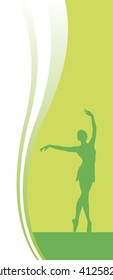 Composition with a silhouette. In the centre the female figure is located. She dances with the lifted hands.
