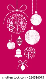 Composition with silhouettes of Christmas balls made of geometrical snowflakes.