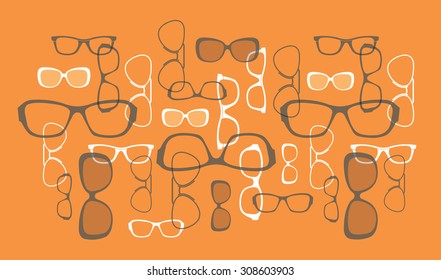 Composition with silhouettes of glasses in a shape of rectangular.