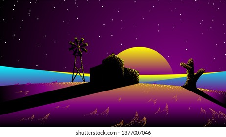 Composition of simple elements in grain brush style