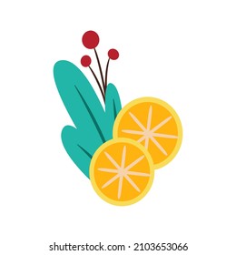 Zusammensetzung von Scheiben getrockneter Orange und einem Ast mit Beeren. Vektorgrafik im Flachstil. Isolieren.