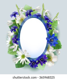 composition of snowdrops, spring forest flowers on a white background