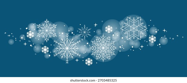 Composición con copos de nieve. Ilustración vectorial aislada en un fondo azul