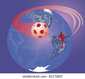 composition with soccer player and terrestrial globe