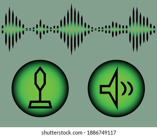 A composition of sound waves and two icons