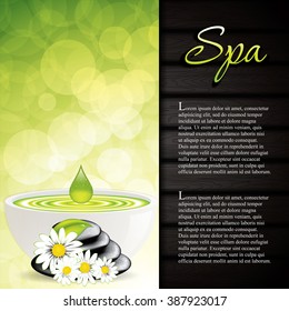 Composition of spa treatment on wooden background.Vector illustration