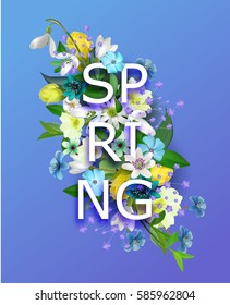 Composition of spring flowers for design postcards, brochures, banners, leaflets, text spring.Vector