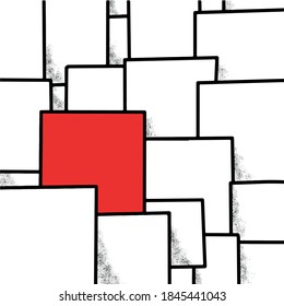 Composition of squares in which the compositional center is a red square.