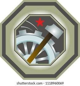 composition with a star, hammer and gear
