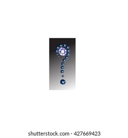 the composition of the stones in the form of a question, dark blue mother of pearl stones glisten against a dark background