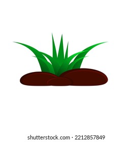 Composition of stones and green grass, illustration isolated on white