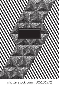Composition of stripes and dot triangles.Stylish background with a dark rectangular frame.Design package,gift card or print.