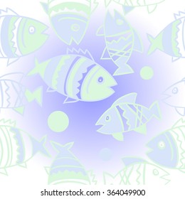 Composition of  stylized pattern, doodles, fishes, zigzag,spots, hole. Hand drawn.