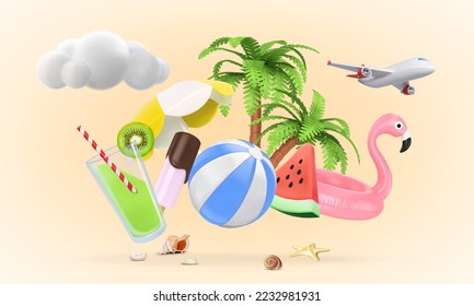 Composition of summer things for recreation. Vector illustration