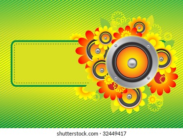The composition of sunflowers and speakers