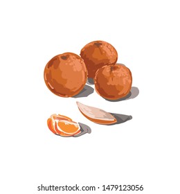 composition of tangerines and orange on a white background
