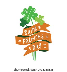 The composition of the tape with the words St. Patrick's Day clover leaves winding around