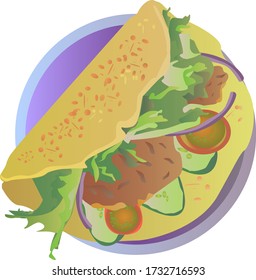 composition from tasty tacos icons on white background.style. Vector illustration. Isolated on white. Object for packaging, advertisements, menu. spicy Mexican food with tortilla, beef, salad, tomato
