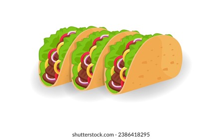 composition from tasty tacos icons on white background. Realistic style. Vector illustration.  advertisements, menu.