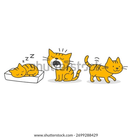 A Composition Telling The Transition From Peace To Curiosity Reflecting The Different Mood Poses Of The Same Character Cat.