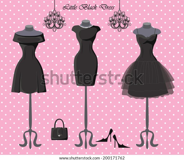 Composition Three Females Little Black Dresseshandbag Stock Vector ...