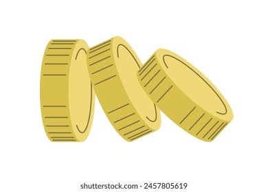 Una composición de tres monedas de oro o fichas de juego. Ilustración vectorial