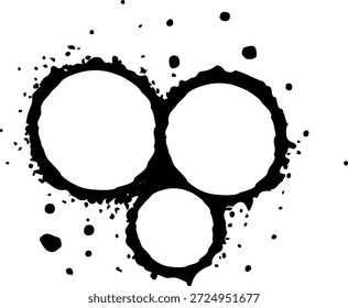 Composición de tres salpicaduras de tinta que forman círculos superpuestos alrededor de un centro hueco.