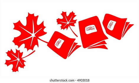 Composition from three stylized writing-books and maple leaves on a white background.