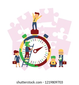 Composition of time management flat icons human silhouette pictograms clock images and human characters vector illustration