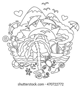 The composition of the travel doodle elements.