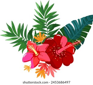 Composition of tropical flowers. Design element for product decoration.