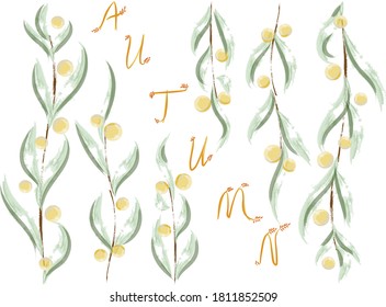 Composition of Twigs with berries of different lengths. Autumn thematics. Vector