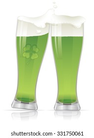 Composition with two beer glasses arranged in a row, celebrating Saint Patrick's holiday.
