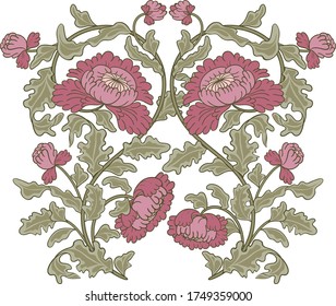 Composición de dos ramas de flores rosadas vintage.