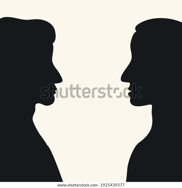 Composition,\
two male profiles face profile, style of minimalism, hand drawn.\
Black and white color. Packaging, wallpaper, poster, room interior\
decor, postcard, concept, clipart,\
vector