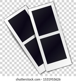 Composition of two stripe blank vintage photo frames on transparent background. Template for design. Vector illustration