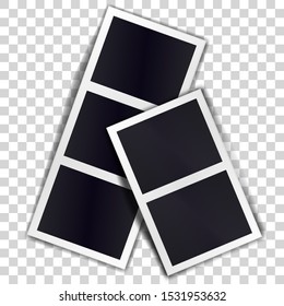 Composition of two stripe blank vintage photo frames on transparent background. Template for design. Vector illustration