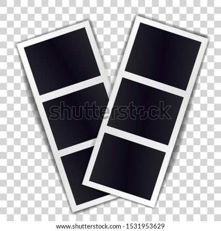 Composition of two stripe blank vintage photo frames on transparent background. Template for design. Vector illustration