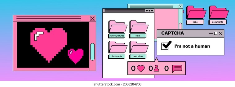 Composition of user interface elements, retro operating system. Vaporwave style vector illustration.