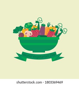 Composition of vegetables in a bowl. Healthy food concept, healthy lifestyle, vegetarian raw diet. Vector illustration on a colored background. Flat design.
