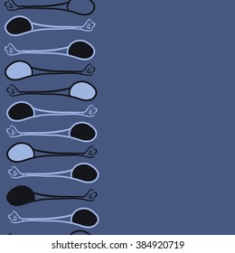 Composition of   vertical seamless pattern, doodles, teaspoons, spots,  ornament, hole, copy space. Hand drawn.