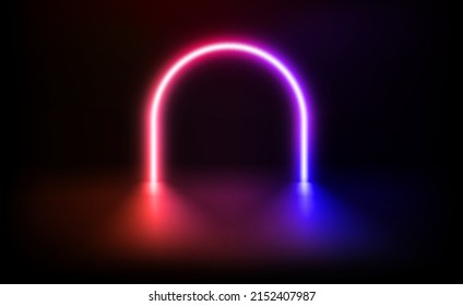 Composition with vivid neon arc. 3d vector illustration 