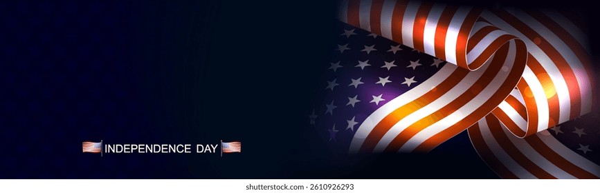 Composition with wavy silhouette of American flag with bright flashes