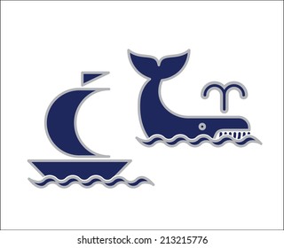 composition of a whale and yachts