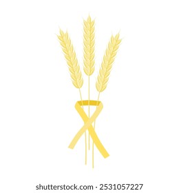 Composition from wheat ears with ribbon. Isolated on white. Vector plant illustration for agriculture, harvest, botanic, farm, festive, natural, organic, heathy, bio, food.