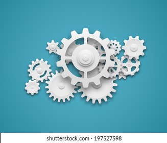 Composition of white gears symbolizing cooperation and teamwork. EPS10 vector.