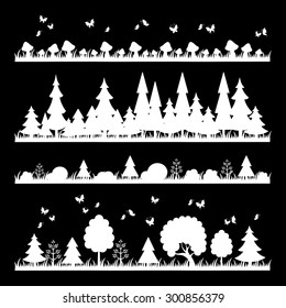 composition of white wood on black background trees flat style
